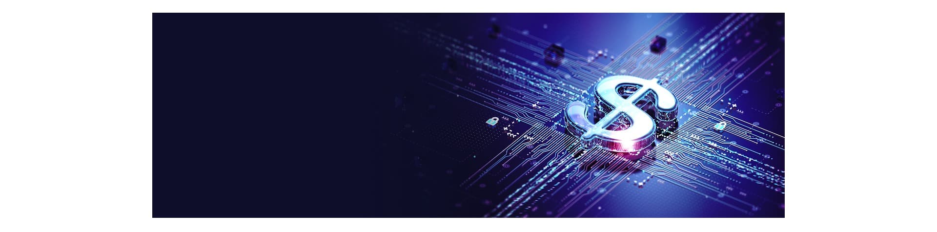 Ilustração digital de uma moeda de criptomoeda com símbolo de dólar sobre um fundo de tecnologia